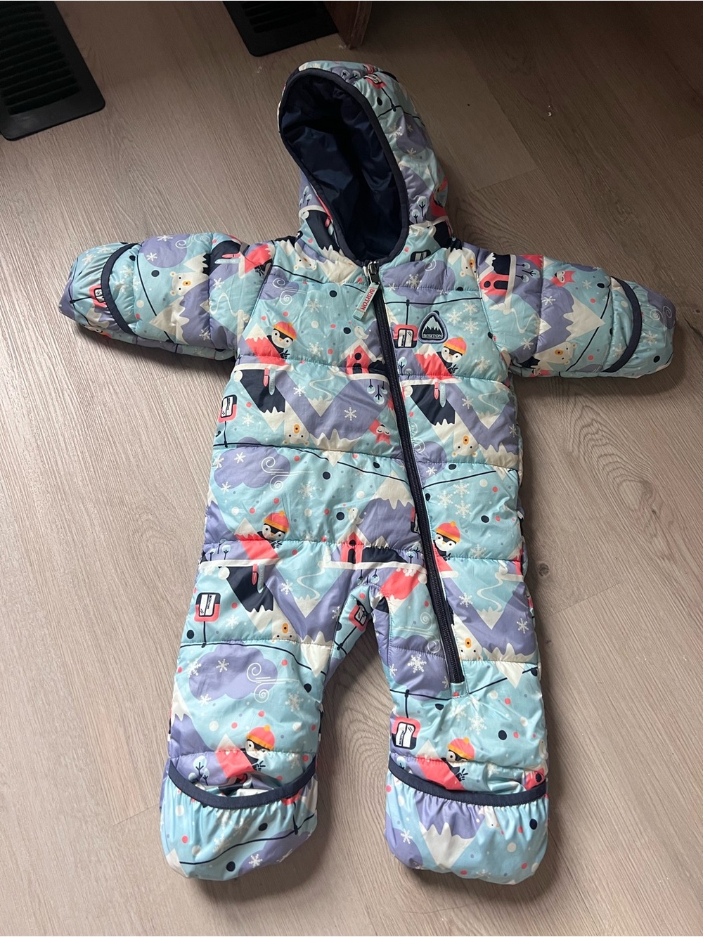 3/$200🪴— Burton Infant Bunting Snowsuit - Light Blue Mountain Print
